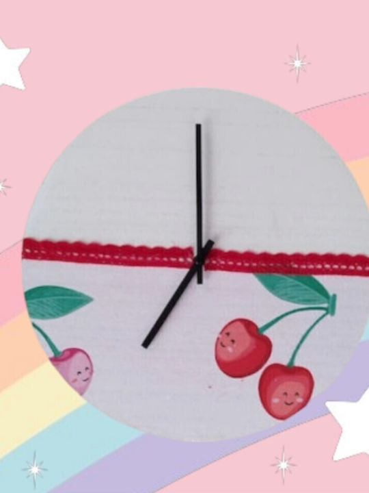 Wall Clock cute cherries Decoration fabric with cherries Wooden Dimension 20cm