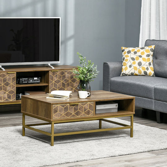 Rectangular Central Coffee Table Wooden with Drawers Brown M100xW59xH42.8cm