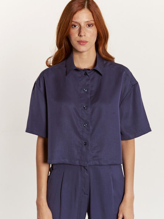 Edward Jeans Women's Monochrome Short Sleeve Shirt Blue -BLUE