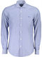 Long-sleeved Cotton Shirt Striped Blu