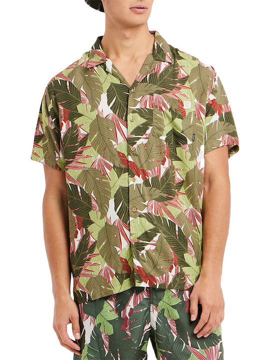 Protest Men's Shirt Short Sleeve Floral Green