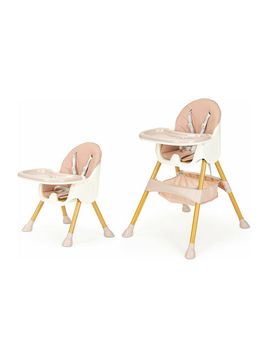 Ecotoys Highchair 2 in 1 with Metal Frame & Leatherette Seat Pink