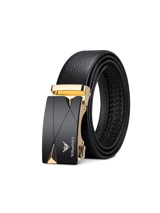 William Polo Men's Leather Webbing Belt Belt Black