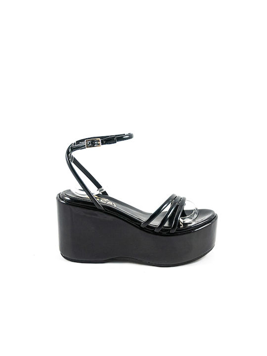 Sante Women's Synthetic Leather Ankle Strap Platforms Black