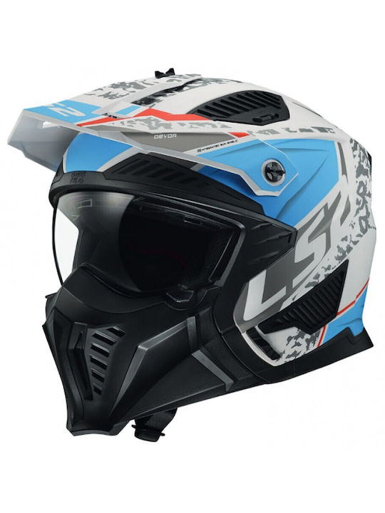 LS2 OF606 Drifter Modular Helmet ECE 22.06 1300gr Devor Matt White/Blue