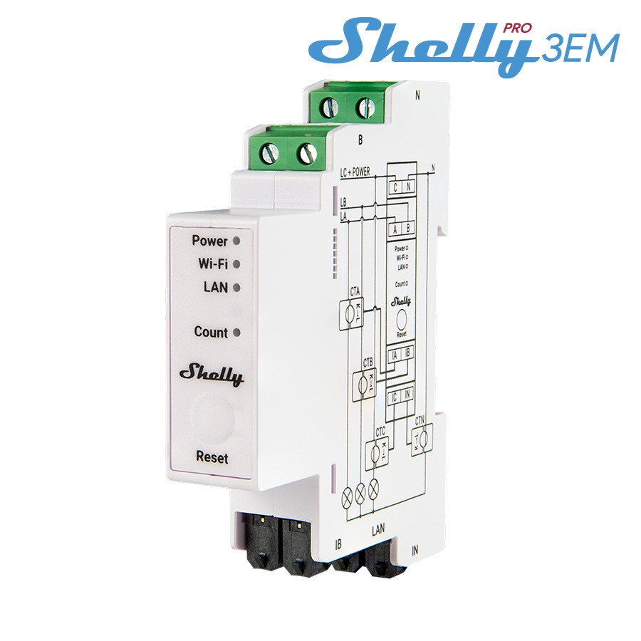 Shelly Pro 3EM Αναλυτής Ενέργειας Ηλεκτρολογικού Πίνακα Μετρητής Ενέργειας 120A