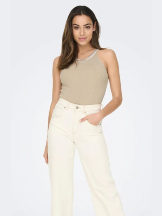 Only Damen Sommerliche Bluse Ärmellos Beige