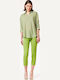 Women's High-waisted Fabric Capri Trousers Flared Slim Fit Green
