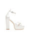 Beatris Platform Fabric Women's Sandals 3632 with Ankle Strap White with Chunky High Heel