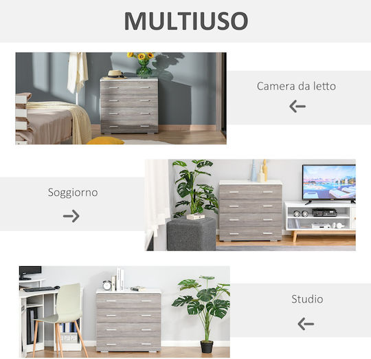 Wooden Chest of Drawers with 4 Drawers Gray 76x35x72cm