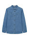 Kinder Einfarbig Hemd Langarm Denim Blau