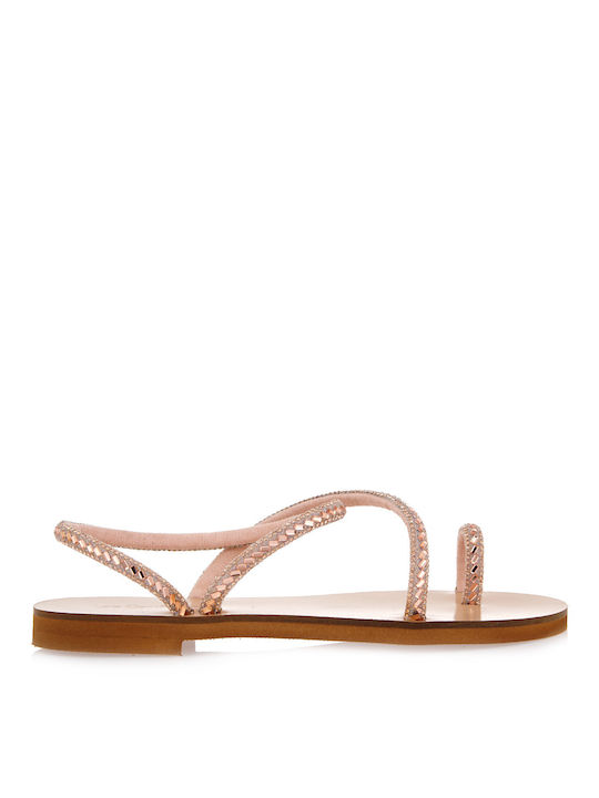 Lara Conte Madrid Leather Women's Flat Sandals in Pink Color