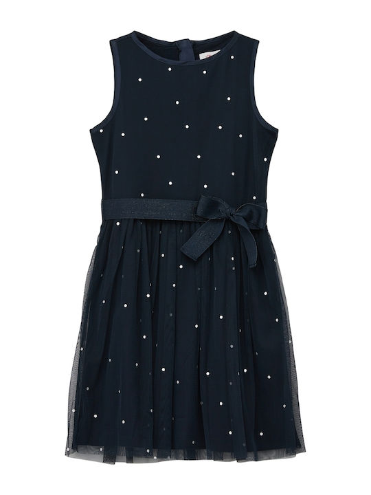 Children's Dress Sleeveless Tulle Polka Dot Navy Blue