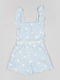 Zippy one-piece jumpsuit striped white and light blue with a crossed back and ruffles on the sleeves