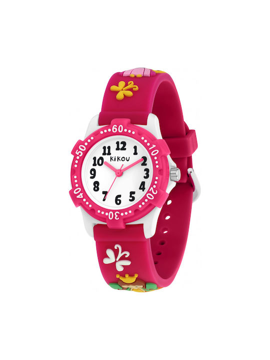 Kikou Kinder Analoguhr mit Kautschuk/Plastik Armband Fuchsie