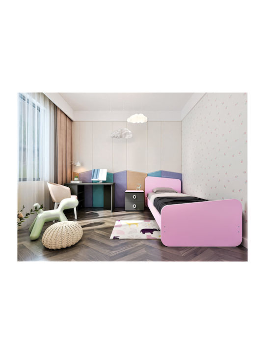 Set de Dormitor pentru Copii Roz 3buc cu Pat pentru Saltea 90x200buc