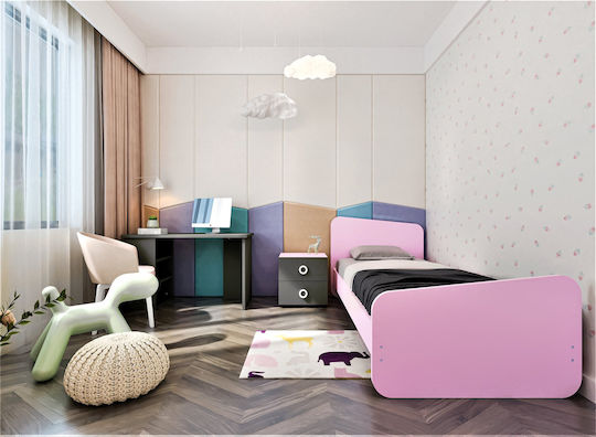 Kids Bedroom Set Pink 3pcs with Bed for Mattress 90x200cm