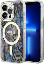 Guess Leopard MagSafe Umschlag Rückseite Silikon Blau (iPhone 14 Pro Max) GUHMP14XHLEOPWB