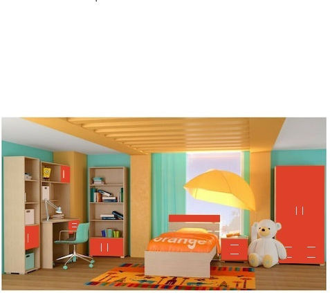 Σετ Παιδικού Δωματίου Note Rot Eiche 7Stück mit Bett für Matratze 90x190cm