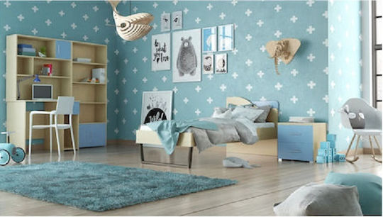Kids Bedroom Set Bow Light Blue Oak 5pcs with Bed for Mattress 90x190cm