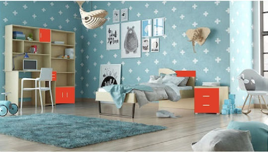Set de Dormitor pentru Copii Arcă Roșu Stejar 5buc cu Pat pentru Saltea 110x190buc