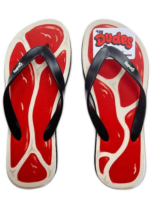 Men's Flip Flops The Dudes | Steaks Print Flip Flops | Men's Slippers Dark Red 050882