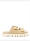 Leather Women's Flat Sandals in Beige Color