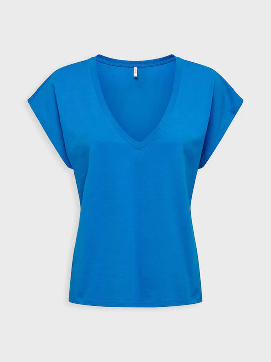 Only Women's T-shirt with V Neck Indigo Bunting