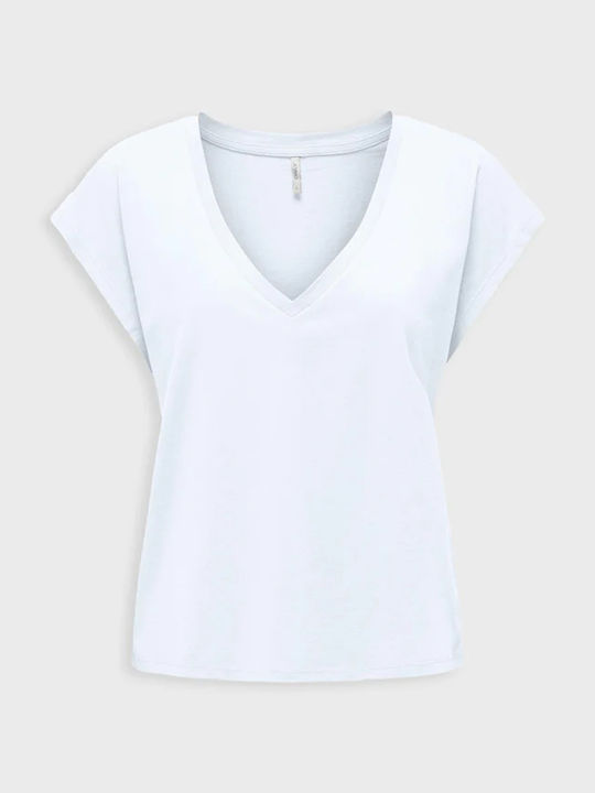 Only Women's T-shirt with V Neckline Bright White