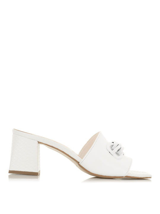 Mariella Fabiani 2311 Chunky Heel Leather Mules White