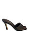 Leather Mules with Thin High Heel in Black Color