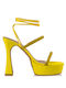Envie Shoes Platform Women's Sandals with Laces Yellow with Chunky High Heel