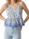 Vero Moda Women's Summer Blouse Cotton with Straps & V Neck Floral Blue