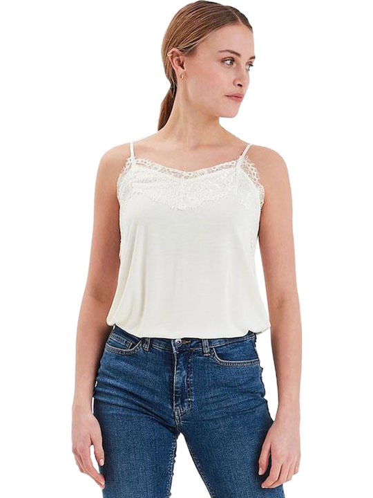 ICHI Women's Lingerie Top with Lace White