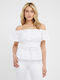 Guess Women's Summer Blouse Cotton Off-Shoulder Short Sleeve White
