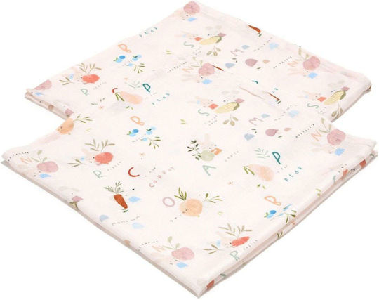 La Millou Abc Fruits Muslin Changing Pads White 70x70cm. 2pcs