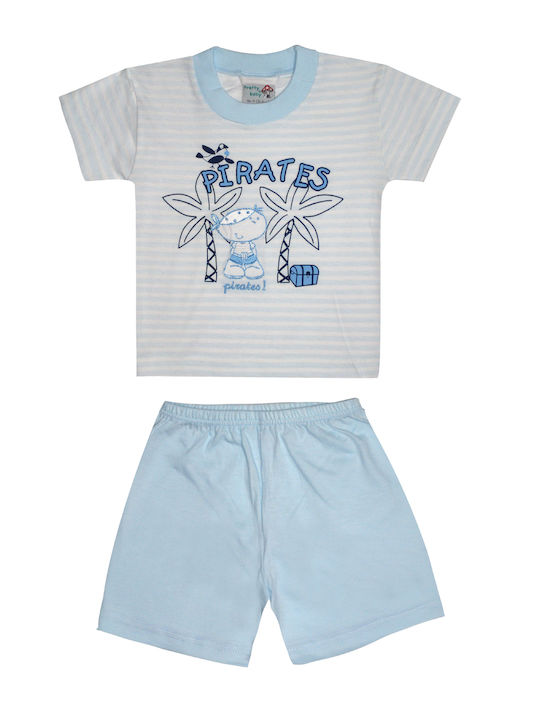 Pretty Baby Set Top & Bottom Kids Summer Cotton Pyjamas Light Blue