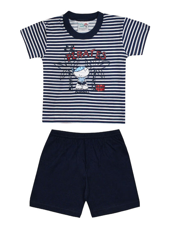 Pretty Baby Set Top & Bottom Kids Summer Cotton Pyjamas Navy Blue