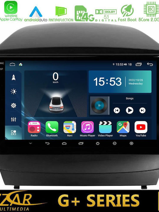 Bizzar Auto-Audiosystem für Hyundai iX35 2010-2015 mit A/C (Bluetooth/USB/WiFi/GPS/Apple-Carplay/Android-Auto) mit Touchscreen 9"