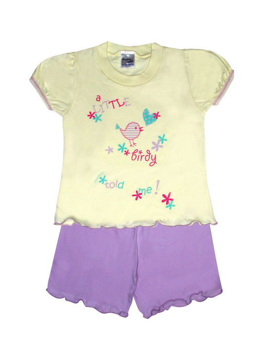 Pretty Baby Set Top & Bottom Kids Summer Cotton Pyjamas Yellow