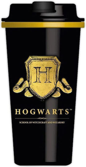 Blue Sky Studios Harry Potter Hogwarts Shield Glass Thermos Stainless Steel 400ml Black with Mouthpiece