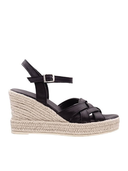 Women's Leather Ankle Strap Platforms Black