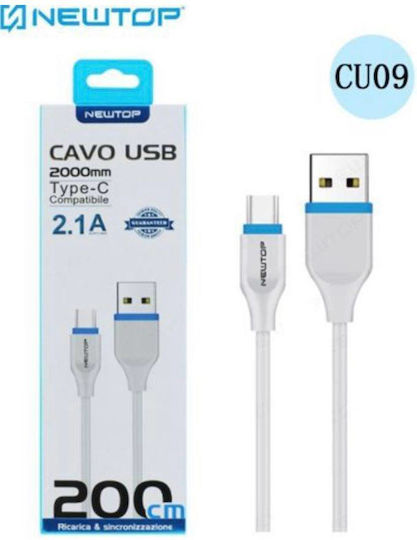 Newtop CU09 USB 2.0 Cable USB-C male - USB-A Λευκό 2m