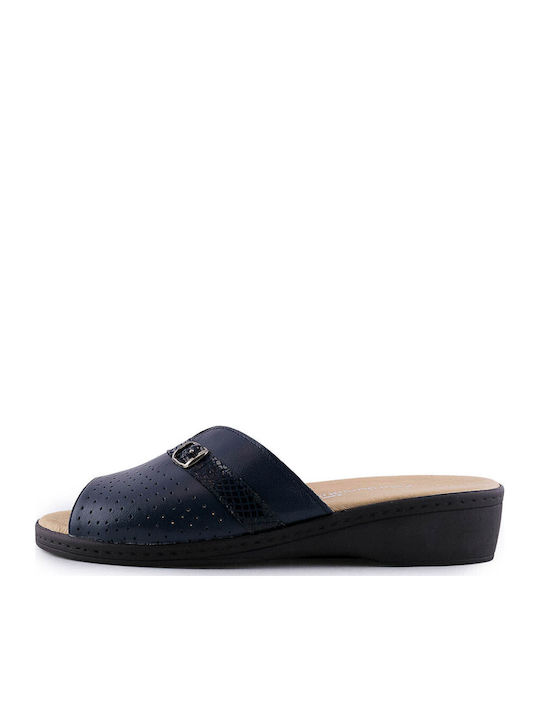 Women's Leather Platform Wedge Sandals Navy Blue