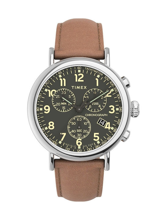 Timex Uhr Chronograph Batterie mit Braun Lederarmband