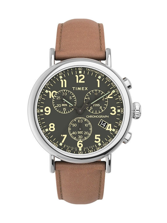 Timex Watch Chronograph Battery with Brown Leather Strap