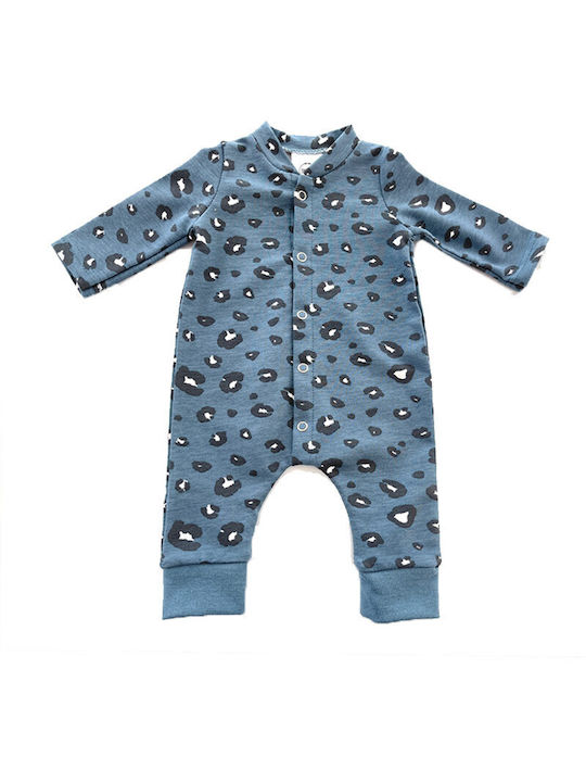 Tiny Toes One Piece Baby Pants 100% Cotton Sweatshirt Leopard Blue