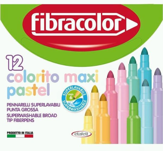 Fibracolor Colorito Maxi Pastel Washable Drawing Markers 6mm Thick Set 12pcs