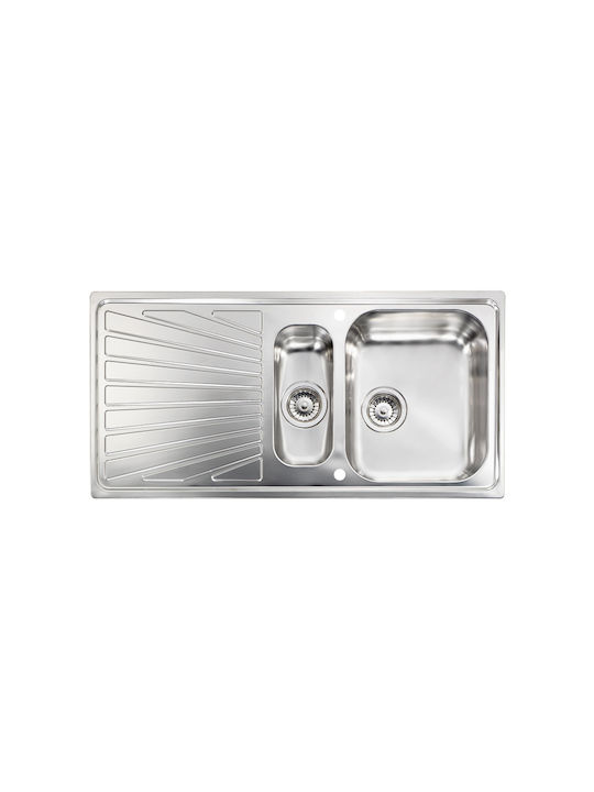 Sanitec Cometa 11455 Drop-In Sink Right Inox Satin W100xD50cm Silver