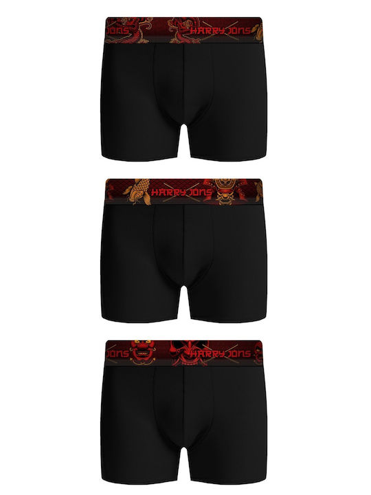 Harry Jons Samurai Men's Boxers 3Pack Black Harry Jons Samurai Men's Boxers 3Pack Black